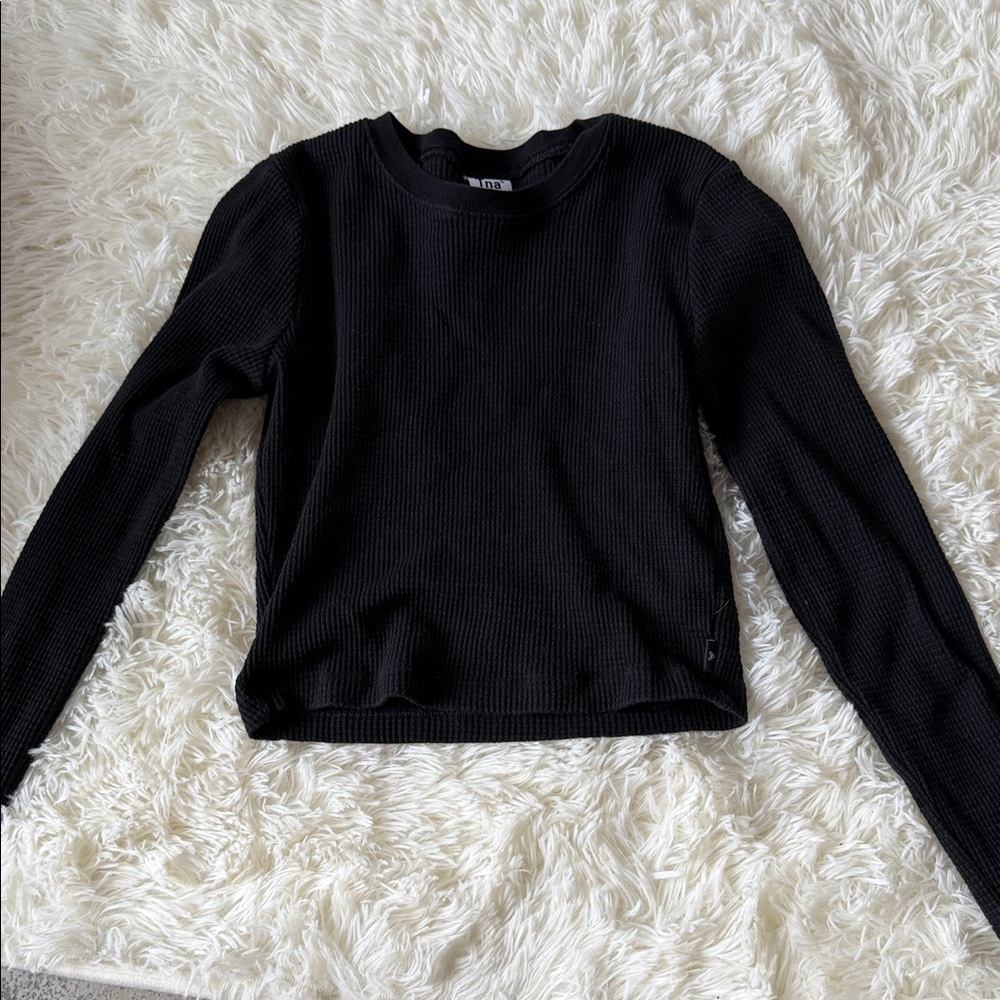 TNA Black Waffle-Knit Long Sleeve Top